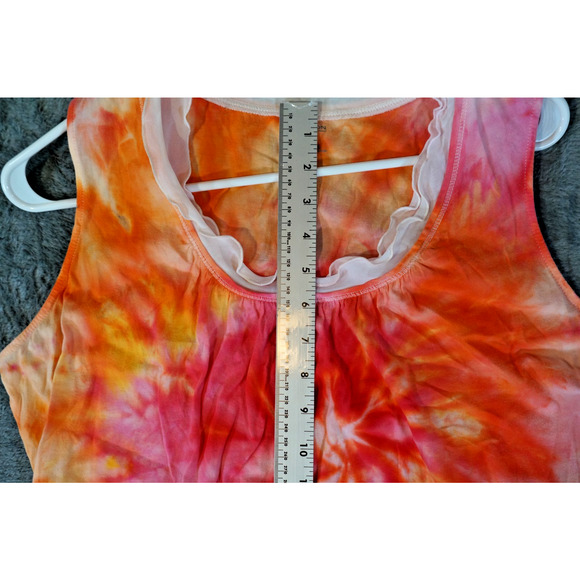 Madison Ruffle Neck Tank Top Large Tie‑Dye Pink Orange Fire Swirl Artisan Dyed - Picture 12 of 13